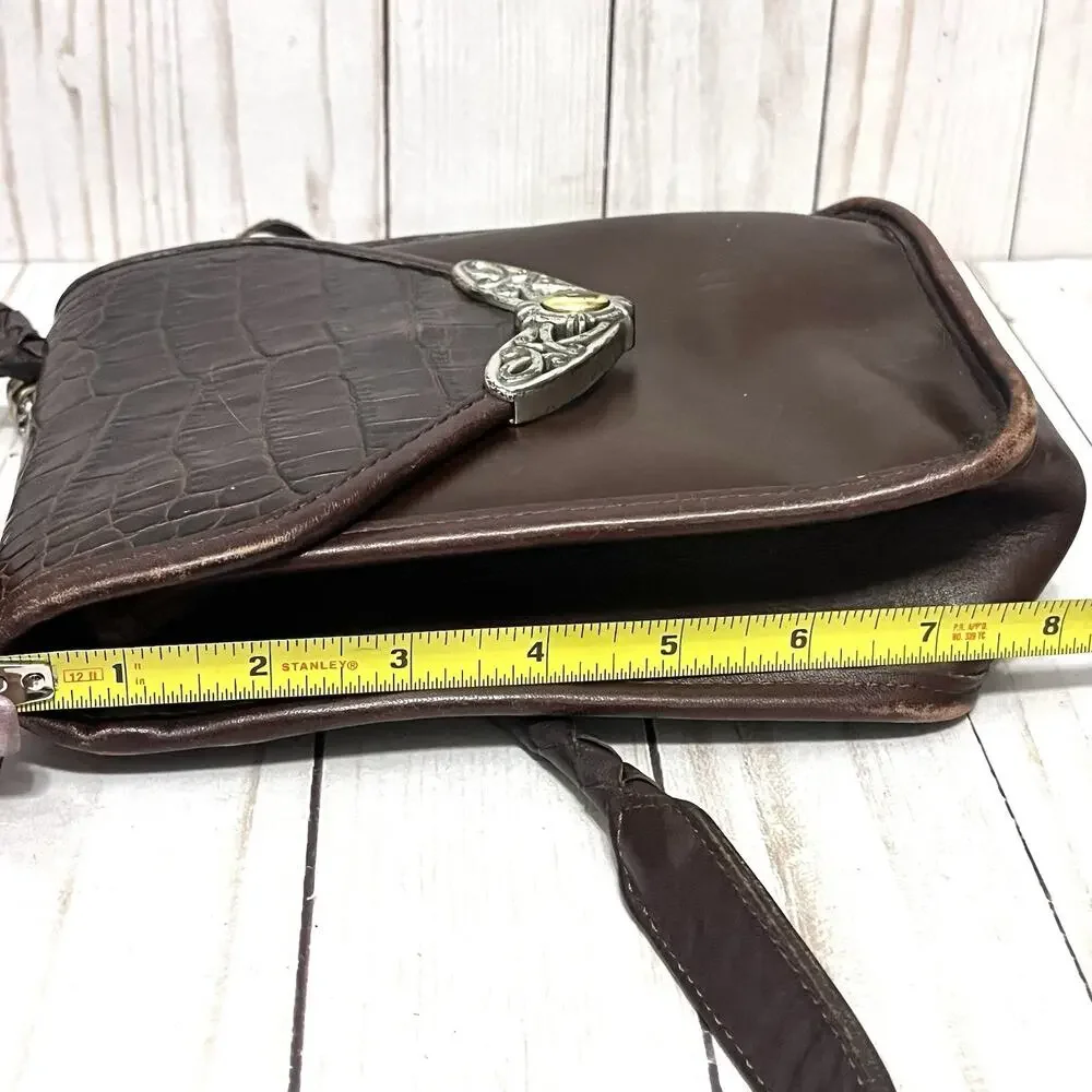 Brighton Vintage Croc Leather Crossbody Boho Western Festival Bag Heart Charm
